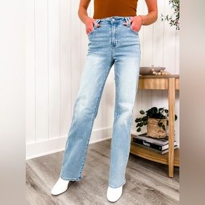 Judy Blue Lavender Stitching flares BNWOT